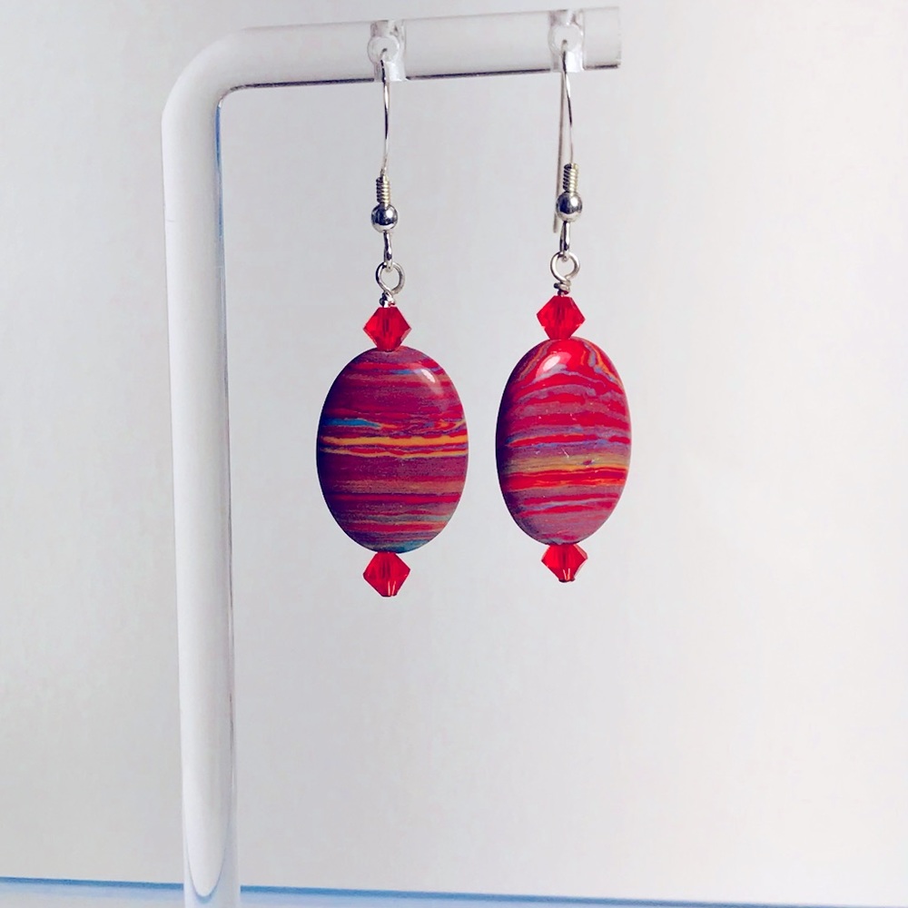 Handcrafted rainbow turkey turquoise and red crystal earrings